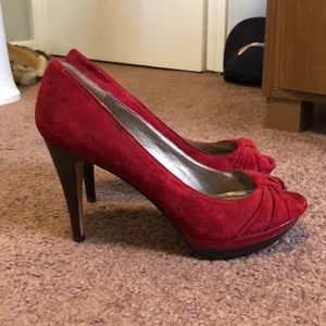 Red suede open toed Moda Spana Heels